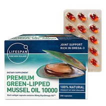 라이프스팬 뉴질랜드 초록입홍합 오일 GREENLIPPED MUSSEL 10000 녹색잎 푸른입 청홍합 그린뮤셀 추출물오일, 1개, 200정