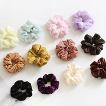 갓샵 1+1증정 곱창머리끈 밴드 헤어 슈슈 스크런치 12종 [예쁜 아이유 제니 곱창밴드 실크 새틴 벨벳 체크 쉬폰 끈]