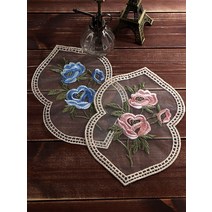 북유럽 엔틱 식탁커버 레이스 타원 협탁 러그 2color, 청 꽃