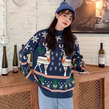 크리스마스 니트 스웨터 가을과 겨울 새로운 커플 느슨한 조커 착용 긴 소매 풀오버 스웨터