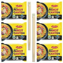 BWS Bamboo Chopsticks (2 Pairs) + Lucky Me! Pancit Canton (6-Pack) Filipino Chow Mein Soupless Ramen, 1