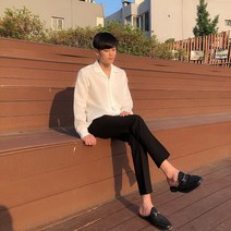 AFTER J 오픈 카라 무지 셔츠