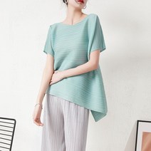 플리츠 탑 DG2200041 티셔츠 라이트 블루 루즈핏 반팔 주름 미우새 옷 학부모 룩 40대 50대 60대 70대 여자