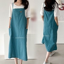 8969 (국내산) 멜빵 끈 나시 린넨 롱원피스 77 여성 봄 여름 주머니 면 마 루즈핏