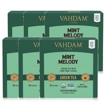 바담티 녹차 민트 멜로디 30g 15티백 Vahdam Teas Green Tea Mint Melody, 6팩