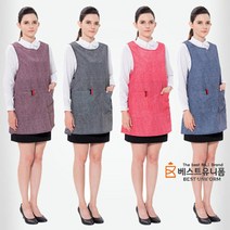 [베스트유니폼] 구김없는 데님무늬 원피스형 원피스 앞치마 4가지 색상, 검정색 (특대)