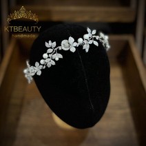 티아라 웨딩 촬영 헤어 헤어밴드 루큐리 화이트 투명 액세서리 지르코니아 꽃과 잎 유럽 및 미국 왕관 신부 주얼리