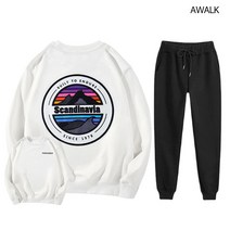 어워크 기모 맨투맨 조거팬츠 트레이닝복 상하의 세트 홈웨어 커플룩 스칸디나비아