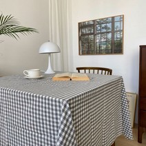 목화베리 파스텔체크 식탁보 코튼 홈까페 빈티지컷팅 캠핑테이블보, 그레이체크, 160*120