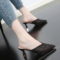 MOSAIRATION여성 큐빅 샌들 백헤드 세미 슬리퍼 하이힐 샌들