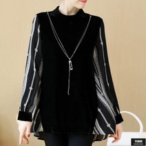 가바바 여성 빅사이즈 긴팔 블라우스 블랙 커버의 사이드 라인 포인트 심플 블라우스 5XL 까지 G59256