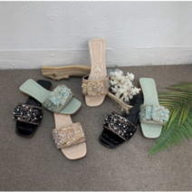 러블리그녀 진주 리본보석 납작 슬리퍼 1cm 225~250