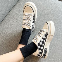 보드미 체크무늬신발 키높이 굽높은 스니커즈 여자 단화 체커보드