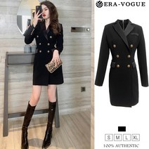 EraVogue 가을겨울 헵번 더블 단추 긴팔 슬림 질감 정장원피스 5350