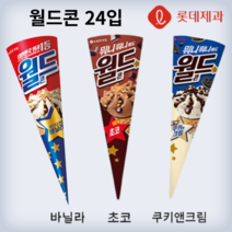 월드콘 바닐라 초코 쿠키앤크림 24개 콘 아이스크림 아이스콘 롯데제과, 160ml, 02. 월드콘 초코 24개