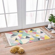 보헤미안 태슬 심플 코튼 린넨 레트로 에스닉 스타일 카펫 60x90cm 바닥 매트 거실 침실 침대 옆 작은 기