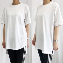 화이트빌딩 레이어드 루즈핏 롱티셔츠 빅사이즈 레깅스코디 이너 무지 반팔티