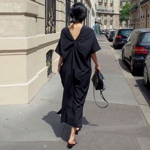 여성 청담동룩 루즈핏 빅사이즈 가오리 원피스 오프닝 리본 인형 슬립 오버 롱 스커트