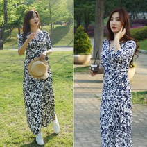 다이뻐 DAIBBU 리틀깽스 자체제작 빅사이즈 시원한 레이온 스판 플라워 H라인 여신 여름휴가 비치웨어 롱맥시 랩원피스