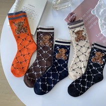 예쁜양말 트랜디한 NY패턴 엠보 곰돌이 긴양말 5켤레세트