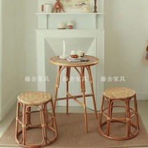 라탄 벤치 등나무 거실 의자 복고풍 작은 주방 짠 자연 식당 디자이너 위커 홈 가구, 01 1 table 2 stools