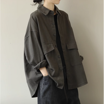 besteffie 봄 가을 여성 자켓 점퍼 카라 무지 빅사이즈 오버핏 긴팔 셔츠 아우터 데일리 캐주얼 L~5XL A21