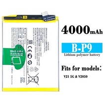 B-P9 교체 배터리 VIVO V21 5G V2050 용 내부 대용량 4000mAh, [01] B-P9, 한개옵션1