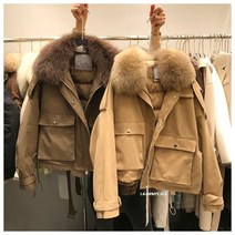 (브라운 블랙 베이지 카키)여우털카라 리얼폭스 파라점퍼 여성 루즈핏 박시한 면잠바 패딩자켓 항공점퍼 블루종 폭스퍼카라