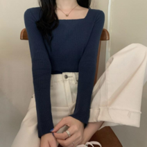 여성 스퀘어넥 기본 무지 슬림핏 데일리 긴팔 니트