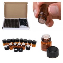 미니 에센셜 오일 병 1ml 2ml 3ml 앰버 유리 바이알 오리피스 감속기 및 검정색 플라스틱 캡 100 개