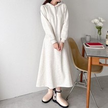 브이와이 여자 후레아 후디 에이라인 롱 민무늬 원피스