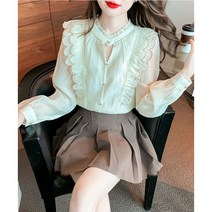 상의 봄 쉬폰 블라우스 여름 여성 살구 긴팔 슬림핏 상의