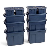 Rubbermaid Roughneck️ 버라이어티 팩 보관 토트 내구성 있는 쌓을 수 있는 보관 용기 차고 보관 이사 박, Dark Indigo Metallic, 3 Gal - 6 Pack