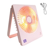 UB 무선 LED 선풍기 휴대용 조명 충전 접이식 걸이용 거치, 핑크