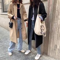 홑겹 카라 단추 셔츠형 트렌치코트 아우터 루즈핏롱자켓 봄야상 롱바바리 여자