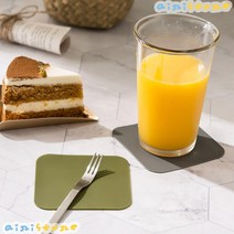 [airistore] 실리콘 유리 컵 찻잔 홀더 받침 대 사각 티 코스터, 그레이