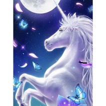 보석십자수 유니콘과 달 나비 행운 기운상승 꿈해몽 복을 얻게 되는 풍수 일러스트 집콕취미 선물용 액자없음 비즈 큐빅 구슬 수제공예 DIY만들기세트 23종, 달빛유니콘04, 40*50CM