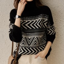 스타일아유 겨울 빈티지 체크 패턴 폴라 루즈핏 심플 오버핏 도톰 긴팔 니트 티셔츠 스웨터 AYBXKN0388