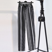 일자 니트 바지 세미 와이드 편한 팬츠 여성 봄여름 시원한 스트라이프 허리밴드 캐주얼