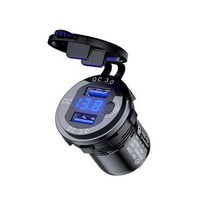 빠른 충전기 알루미늄 QC3.0 스위치 단추와 36W 듀얼 USB 차량용 12V/24V 자동차 보트 오토바이에 대 한 LED 전압 표시, Black