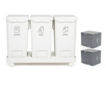 홈앤하우스 원터치 3칸 분리수거함 + 전용 비닐봉투 20L 100p, 화이트 분리수거함), 2세트