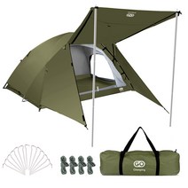 GOGlamping 텐트 3 인용 4 인용 투어링 돔 이중층 전실 [전망 창 설계] 방풍 방수 UV 컷 내수압 3000 mm 플라이 시트 첨부 캠프 텐트 필드 캠프 돔 페그＋로프＋캐리백 첨부 캐노피 통기성 일본어 취급 설명서 첨부(올리브색)