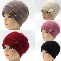 차밍몰 니트 앙고라 모자(S1338-앙고라꽃큐빅)베레모 겨울모자 중년모자 방한모자