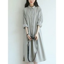 린넨 오버핏 롱 원피스 브랜드 매장 쇼핑몰 철수 여성 일본식 스트라이프 셔츠 중간