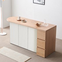 룸핏 올리브 1700 템바보드 아일랜드 식탁 홈바 테이블 조리대 타원형 베이킹 작업대 주방 매장 가게 사무실 탕비실 수납장 화이트, 1700홈바 기본형