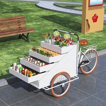 꽃마차 야외 팝업 매대 마차 이동식 판매대 식물 선반, 원목+파라솔