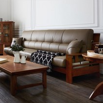 오크마운틴 올리브 원목 4인 물소면피가죽 모던소파, 단품