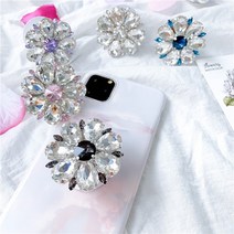 그립 톡 보석 스마트링 꽃 거울 스마일 스마트 이지그립 홀더, 크리스탈 다이아몬드 (화이트)