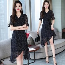 [바쿠]여성 빅사이즈 예뻐라 도트 프릴 언발 미니원피스[4796vw00075zx]