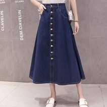 가바바 여성 청스커트 다리가 길어보이는 핏의 단추 포인트 데일리 데님 롱 스커트 G38993